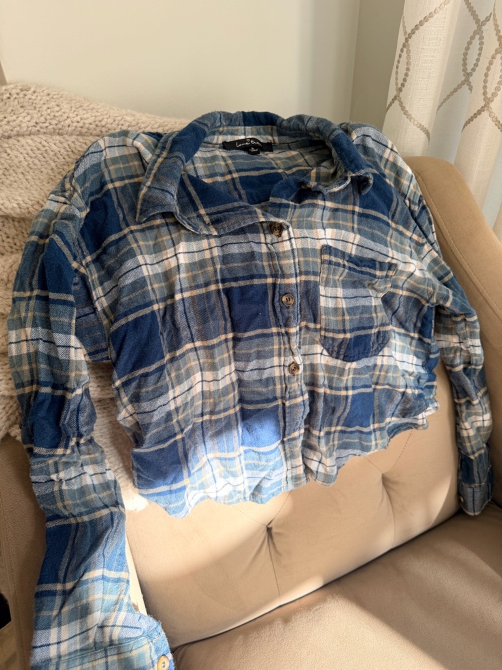 Love Tree Blue and Cream Plaid Shirt